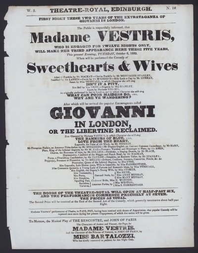 Theaterprogramm für das Theatre Royal, Edinburgh, 6. Oktober 1829 von Scottish School
