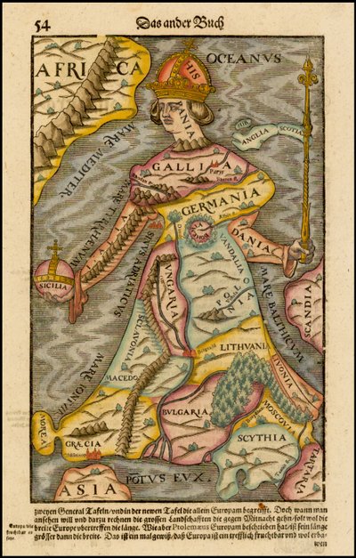 Europa regina Königin Europa Aus der Cosmographia, 1570 von Sebastian Munster