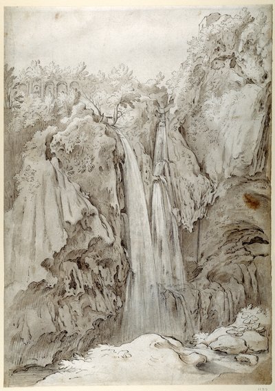 Felsen und Wasserfälle des Aniene bei Tivoli von Sebastian Vrancx