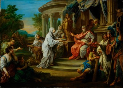 Die Vestalin Tuccia vor Numa Pompilius von Sebastiano Conca