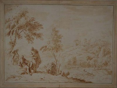 Weitläufige pastorale Landschaft mit Hügelstadt, ca. 1720 von Sebastiano Ricci