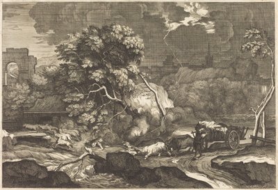 Landschaft mit einem erschrockenen Fuhrmann von Sébastien Bourdon