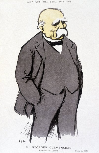 Porträt von Georges Clémenceau - gezeichnet von Sem (1863 - 1934), in „Fantasio“ vom 01/02/1918, Nr. 265 von Sem