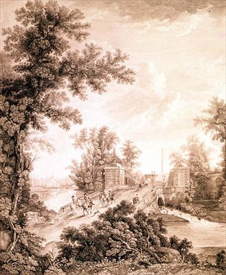 Ansicht des Konnetabel-Obelisken in Gattschina, graviert von Ivan Dmitrievich Telegin, ca. 1800 (Radierung mit Gravur) von Semen Fedorovich Shchedrin