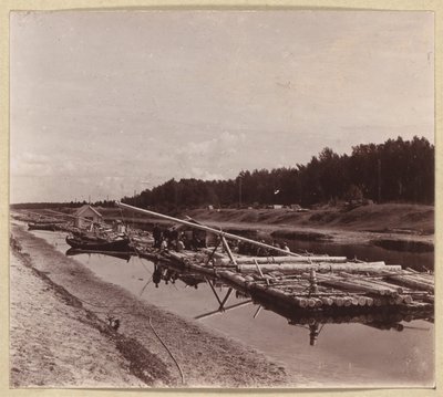 Holzflöße, Wolga-Ostsee-Wasserstraße, Russland von Sergei Mikhailovich Prokudin Gorskii