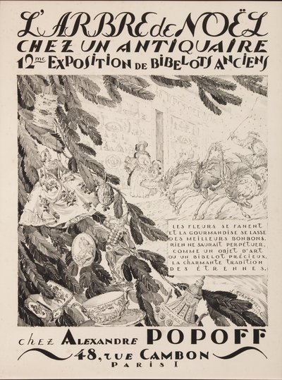 Larbre de Noël bei einem Antiquar, 12. Ausstellung bei Alexandre Popoff, 1933 von Sergei Vasilevich Chekhonin