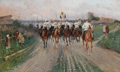 Eine Band zieht durch das Dorf von Sergey Semyonovich Voroshilov