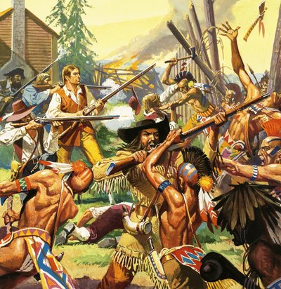 Daniel Boone verteidigt eine Kentucky-Siedlung gegen angreifende Indianer von Severino Baraldi