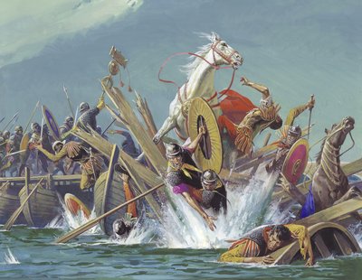 Tod von Maxentius in der Schlacht an der Milvischen Brücke von Severino Baraldi