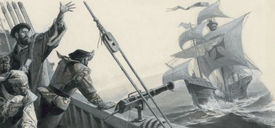 Ferdinand Magellan (1480-1521) bei der Entdeckung des Pazifischen Ozeans von Severino Baraldi