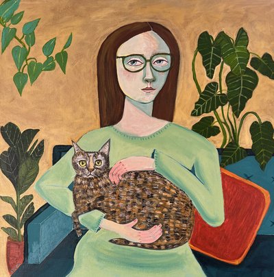 Gemütliche Frau mit Katze von Sharyn Bursic