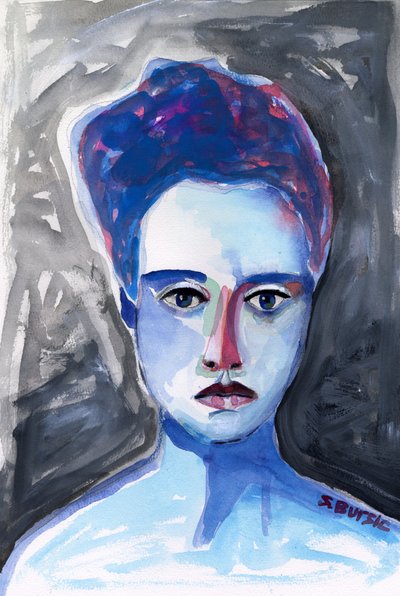 Intensives Blaues Porträt von Sharyn Bursic