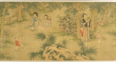 Frauen und Kinder in einem Garten von Shi Wang