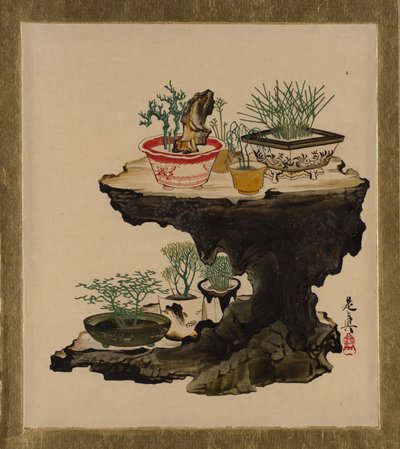 Lackmalereien zu verschiedenen Themen: Bonsai von Shibata Zeshin