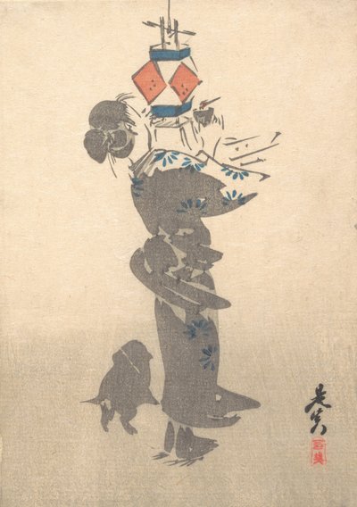Eine hängende Laterne für das Obon-Fest anzünden, 1860 von Shibata Zeshin