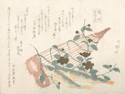 Süße Fische des Nagara-Flusses, mit Körben und Blumen von Shinsai