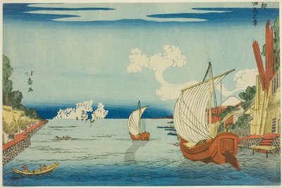 Blick auf die Insel Tsukuda (Tsukudajima no kei), aus der Serie „Östliche Hauptstadt (Toto)“ von Shotei Hokuju