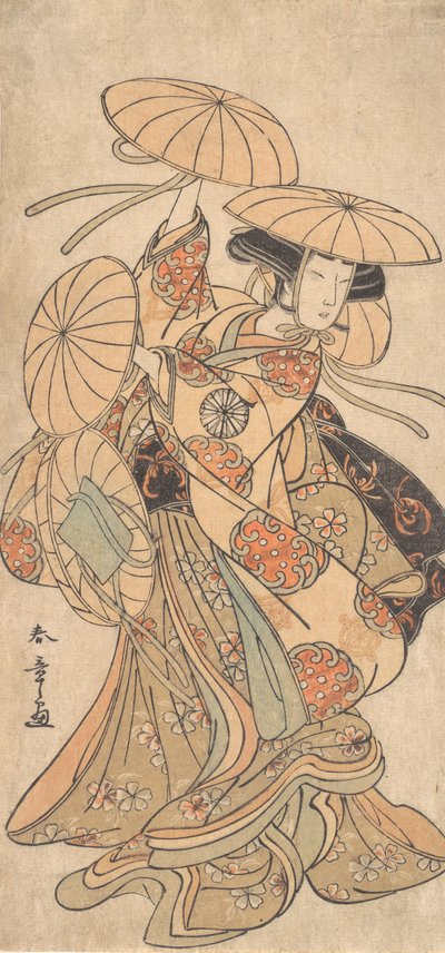 Kabuki-Schauspieler Nakamura Tomijuro I in einer weiblichen Tanzrolle, ca. 1777 von Shunsho