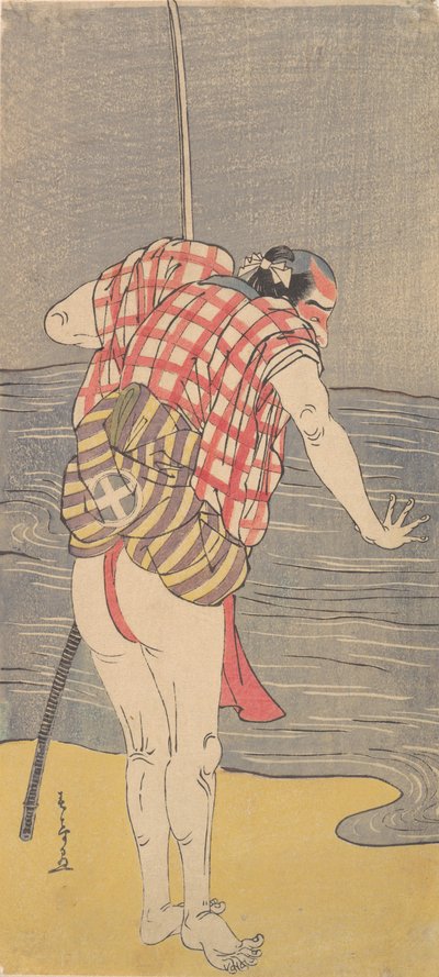 Der Schauspieler Otani Hiroemon III als Mann, bereit ins Meer zu waten mit gezogenem Schwert von Shunsho