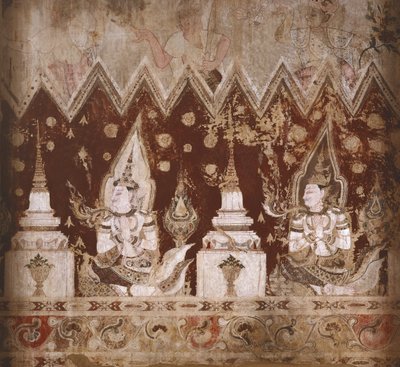 Detail der erhaltenen Wandmalereien von Siamese School