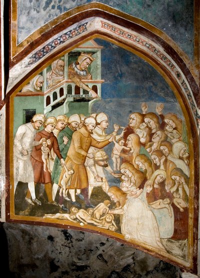 Das Massaker der Unschuldigen (Detail) eines Freskos der Schule von Siena (14. Jahrhundert) 1363-1366 Kloster von St. Benedetto (Sacro Speco), Subiaco (Rom), Italien von Sienese School