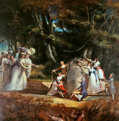 Die Kinder der Herzogin von Orleans begrüßen ihre Mutter am Denkmal, das sie zur Erinnerung an ihre Genesung durch einen Besuch in Spa im Jahr 1787 errichtet haben von Silvestre Mirys