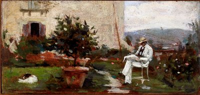 Luigi Tommasi in seinem Garten von Silvestro Lega