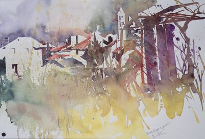 Winterdorf und Gräser, Frankreich, 2008 von Simon Fletcher