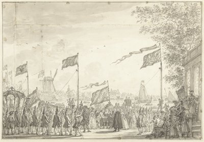 Abschied von Wilhelm V. und Gemahlin an der Buitenamstel, 1768 von Simon Fokke