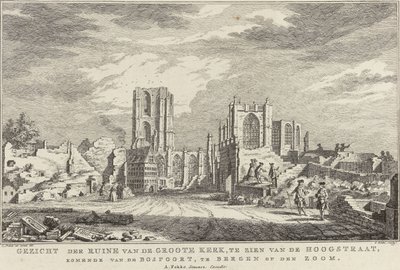 Ruine der Großen Kirche von Bergen op Zoom, 1748 (Zehn Ansichten der Ruinen nach der Belagerung und Zerstörung von Bergen op Zoom) von Simon Fokke