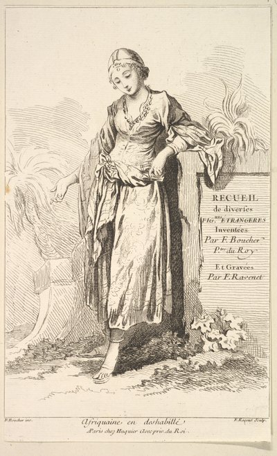 Afrikanerin im Morgenmantel, aus Sammlung verschiedener fremder Figuren erfunden von..., 18. Jahrhundert von Simon Francois Ravenet
