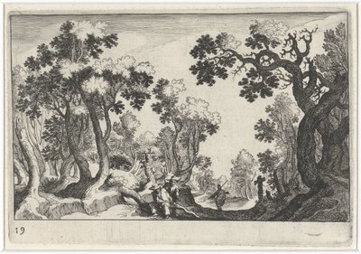 Waldlandschaft mit Bauern von Simon Frisius