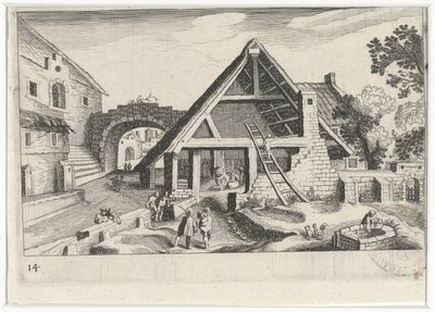 Dorfansicht mit der Heiligen Familie von Simon Frisius