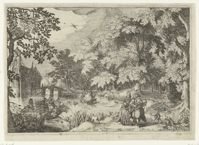 Ansicht eines Waldes mit Schloss Loenersloot von Simon Frisius