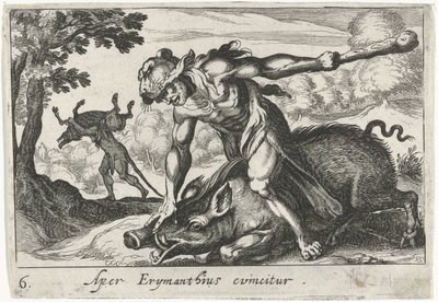 Herkules fängt den erymanthischen Eber von Simon Frisius