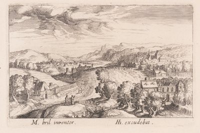 Hügelige Landschaft mit drei Paaren, aus Topographia Variarum Regionum von Simon Frisius