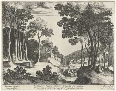 Landschaft mit Christus und der Heilung der blutflüssigen Frau von Simon Frisius
