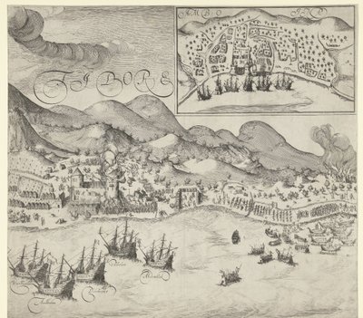 Sieg der Holländer über die Portugiesen auf Tidore (rechte Platte), 1605 von Simon Frisius