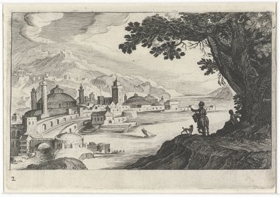 Stadtansicht mit einem Gebäude mit kuppelförmigem Dach von Simon Frisius