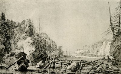 Landschaft mit einem Fluss zwischen bergigen Ufern von Simon de Vlieger