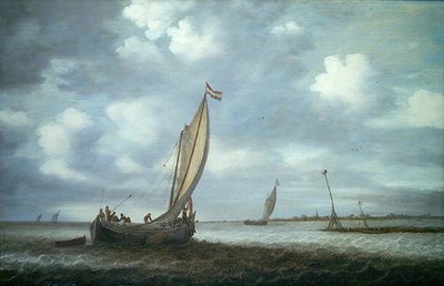 Schiffe in einem Ästuar von Simon Jacobsz. Vlieger