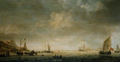 Die Küste von Scheveningen mit Fischern am Strand von Simon Jacobsz. Vlieger