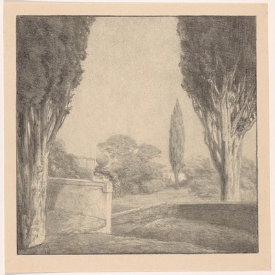 Landschaft mit Mauer und Zypresse von Simon Moulijn