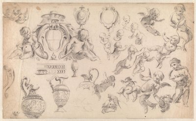 Studie für eine Dekoration mit Putti und Ornamenten von Simon Vouet