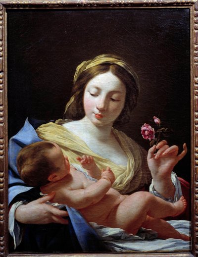 Die Jungfrau, ein Kind und eine Rose von Simon Vouet