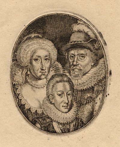 Anne von Dänemark; König Karl I. als Prinz von Wales; König Jakob I. von England und VI. von Schottland von Simon De Passe von Simon van de Passe