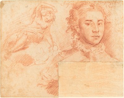 Porträt einer Königin und eine Studie einer Frau, die auf einer Wolke sitzt; verso, schlafende Figur von Simone Cantarini