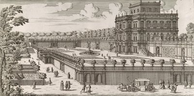 Ansicht der Seitenfassade des Palazzo Pamphili und seines Gartens, nach 1677 von Simone Felice