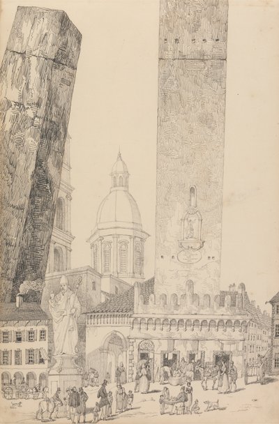 Album mit 30 Ansichten in Tirol und Italien: Schiefe Türme, Statue von St. Franziskus, Bologna 12. Nov. 1840 von Sir Charles D