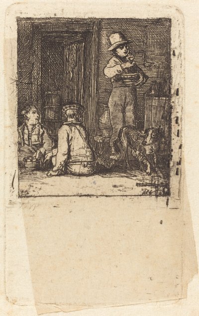 Innenraum mit drei Jungen und einem Hund von Sir David Wilkie